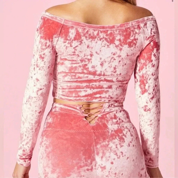 Yitty Plusshy Shaping Top Pink Velour Velvet Crop Top Long Sleeve 1X Barbie - Picture 3 of 10
